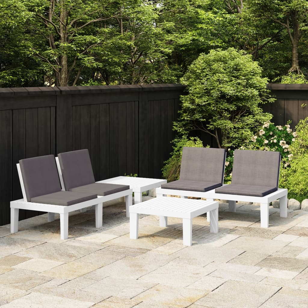 Set Divani da Giardino con Cuscini 6 pz in Plastica Grigio
